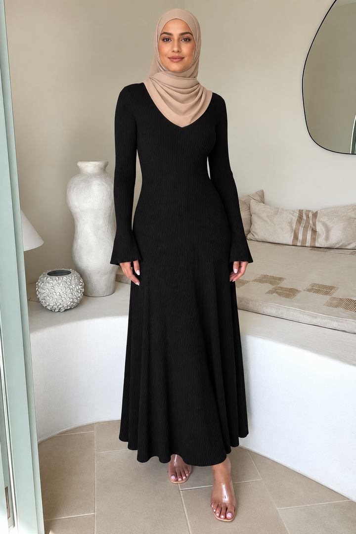Black Buttoned Sweater Dress