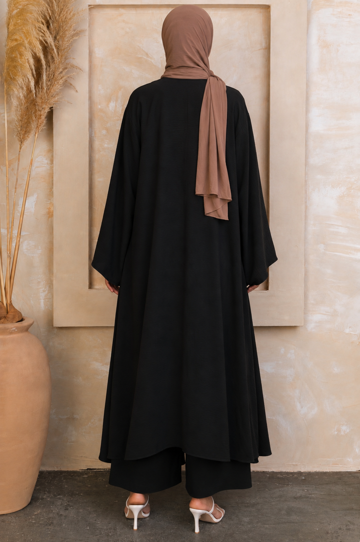 Black Three Piece Pants Abaya Set