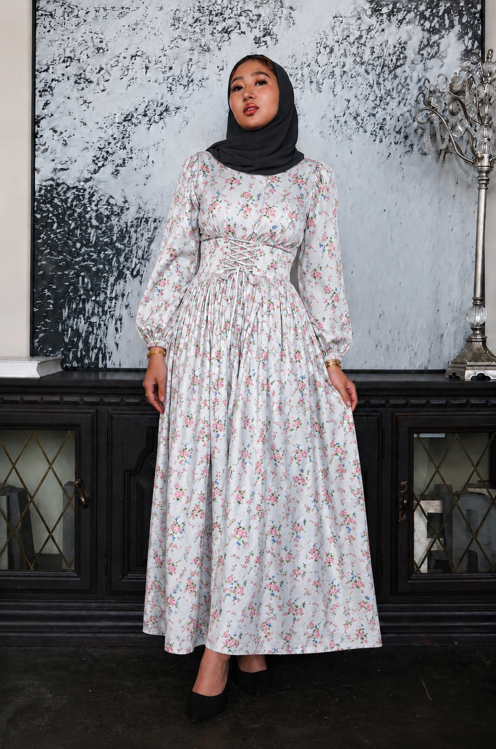 Sky Blue Floral Print Maxi Dress