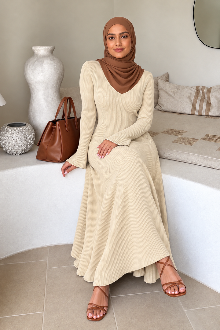 Cream Buttoned Sweater Dress