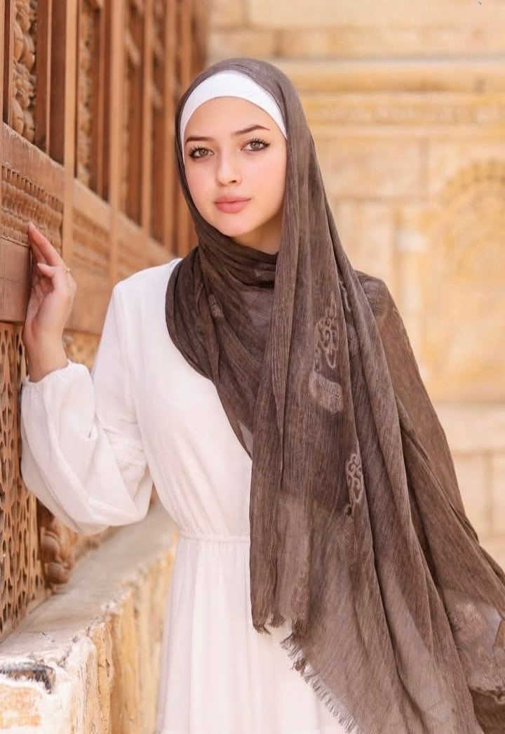Embroidered Modal Fringe Edge Hijab