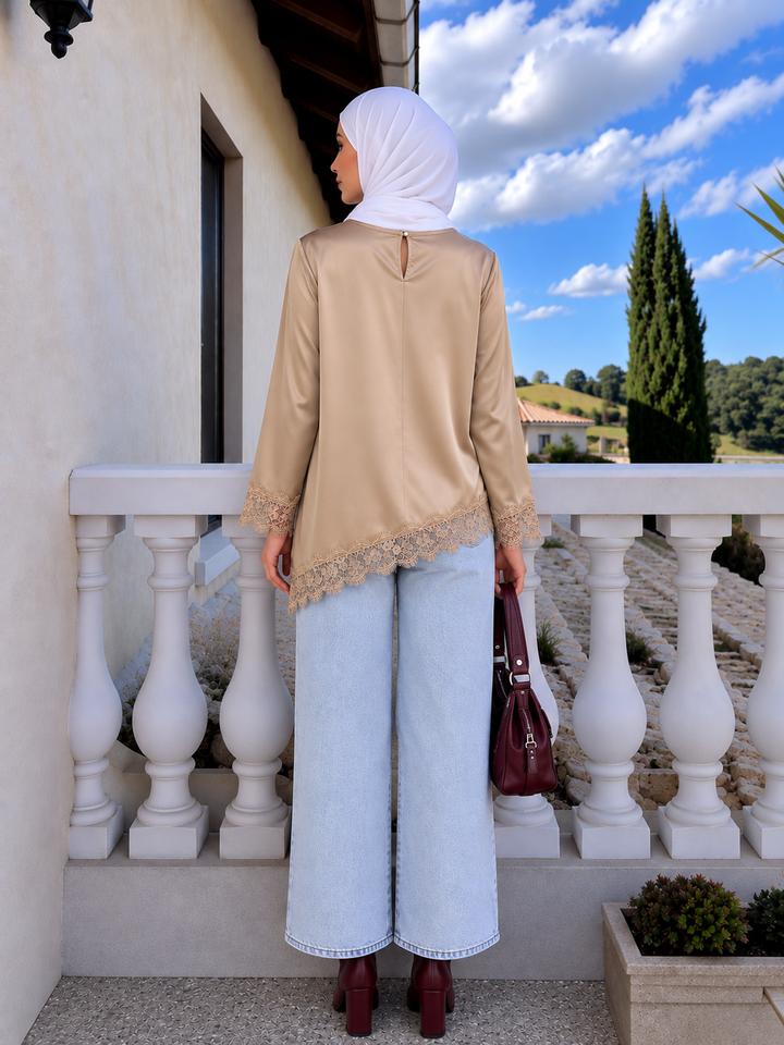 Golden Satin Asymmetrical Shirt Top