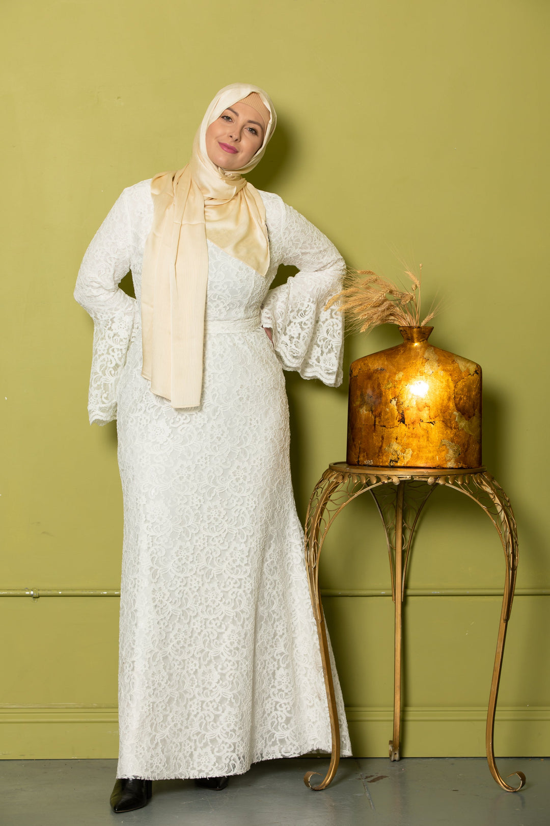 Farah White Lace Bell Sleeves Maxi Gown - Urban Modesty