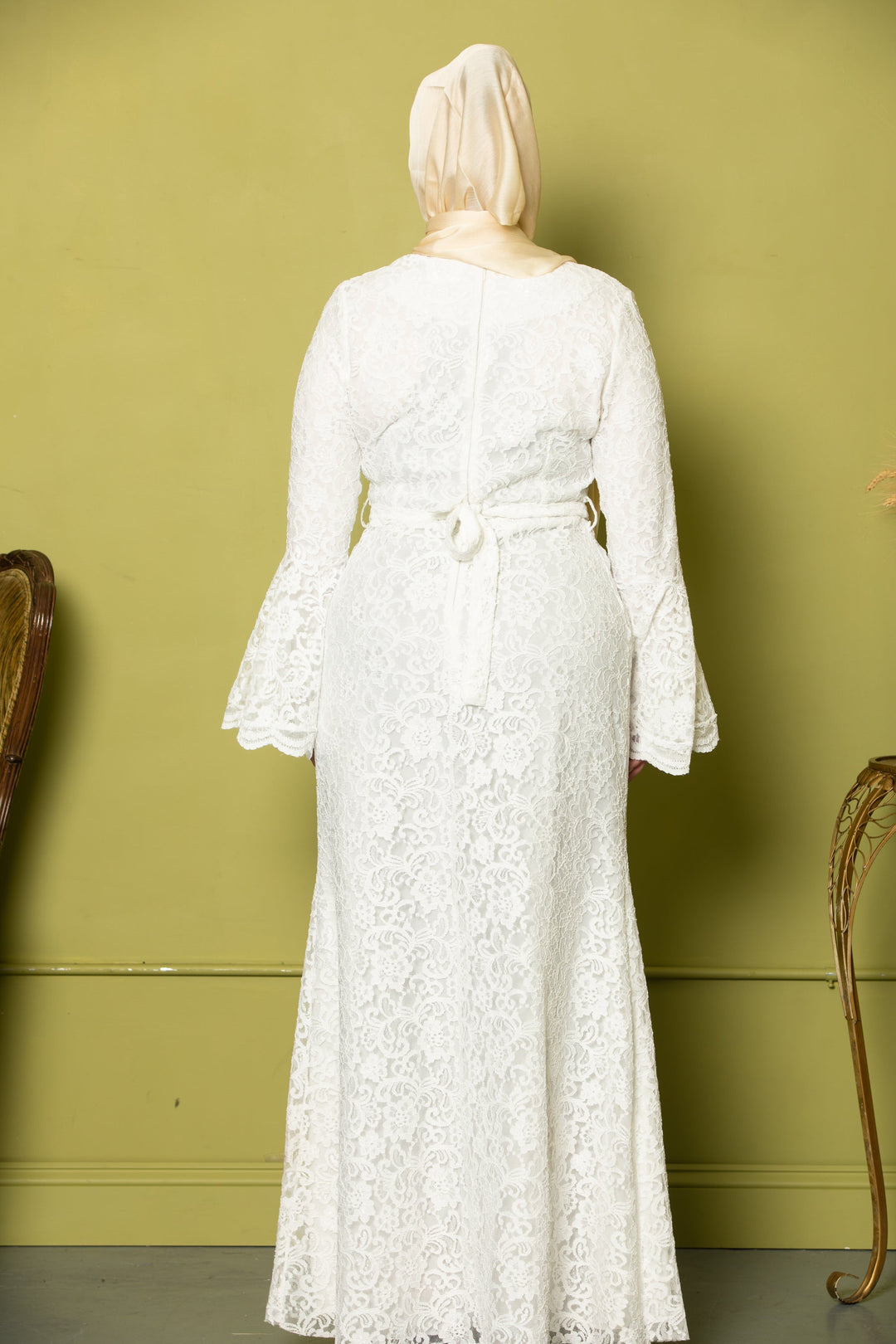 Farah White Lace Bell Sleeves Maxi Gown - Urban Modesty