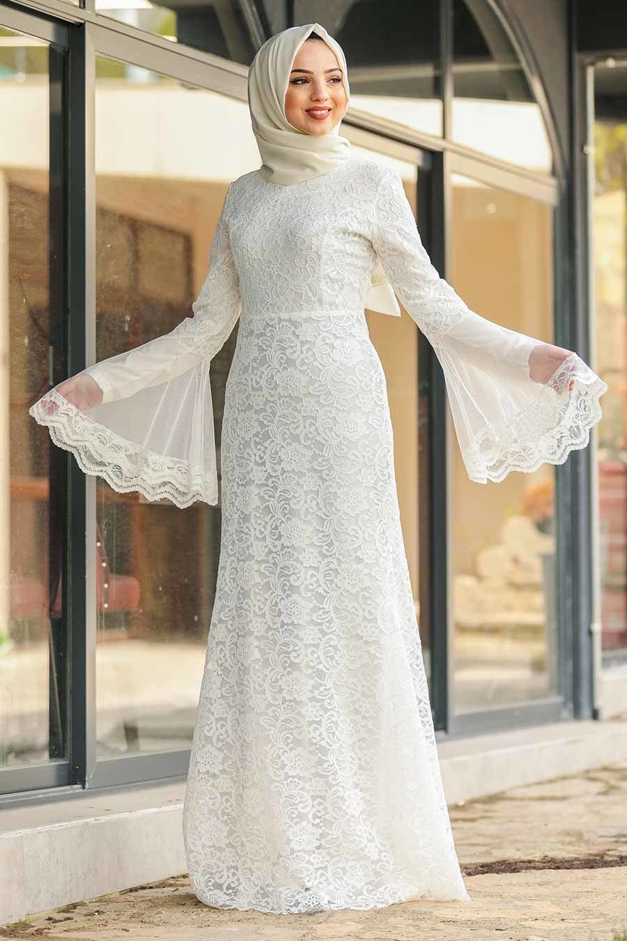 Farah White Lace Bell Sleeves Maxi Gown - Urban Modesty