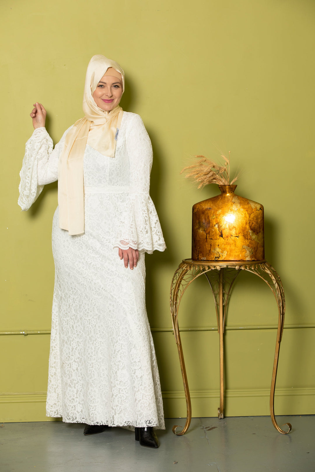 Farah White Lace Bell Sleeves Maxi Gown - Urban Modesty