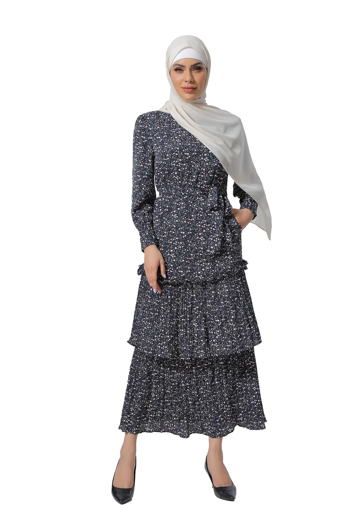 Floral Double Ruffle Long Sleeve Maxi Dress-CLEARANCE