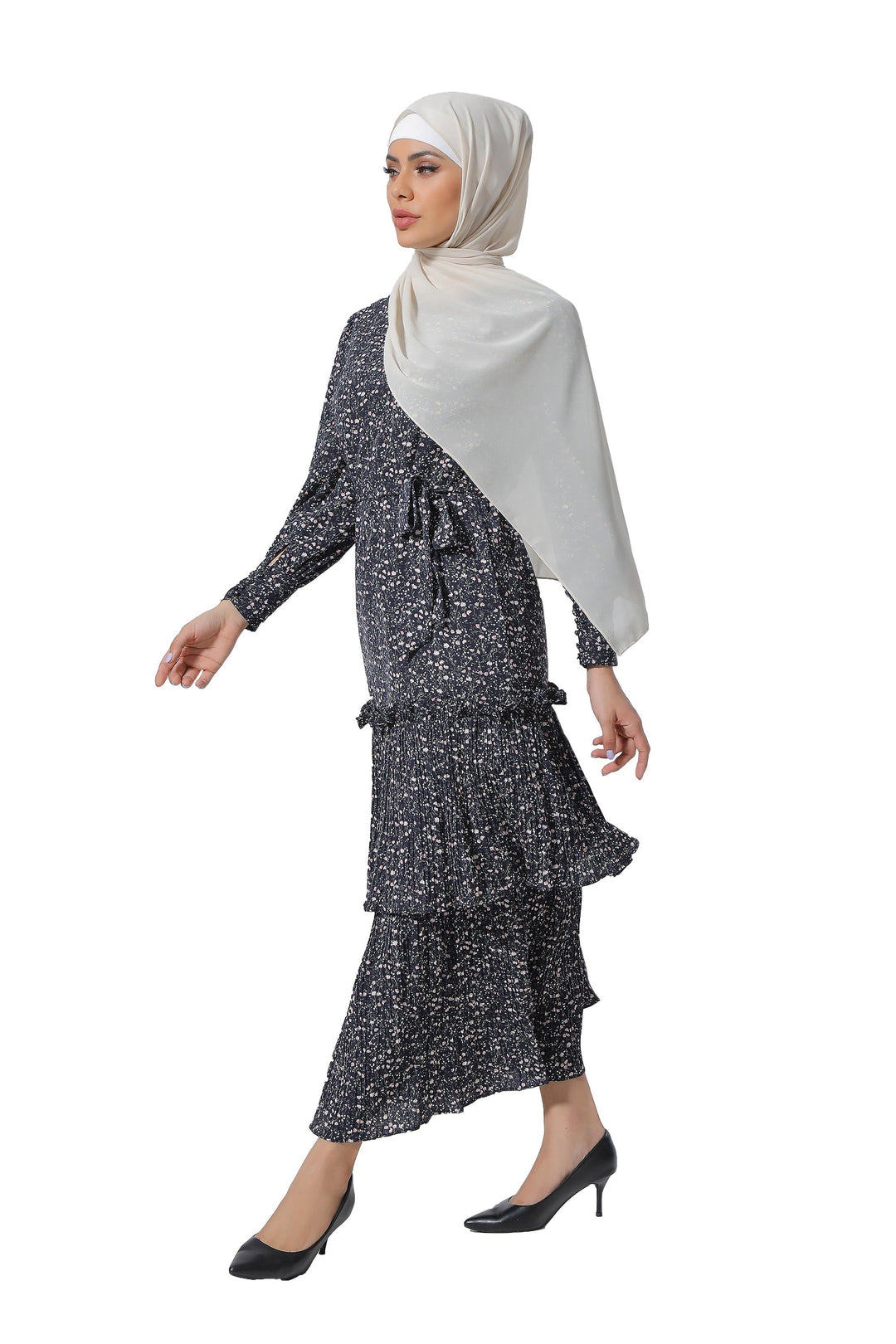 Floral Double Ruffle Long Sleeve Maxi Dress-CLEARANCE