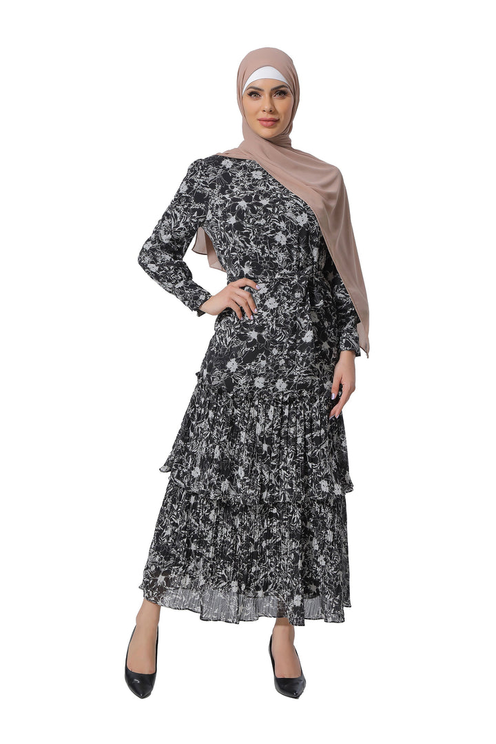 Floral Double Ruffle Long Sleeve Maxi Dress-CLEARANCE