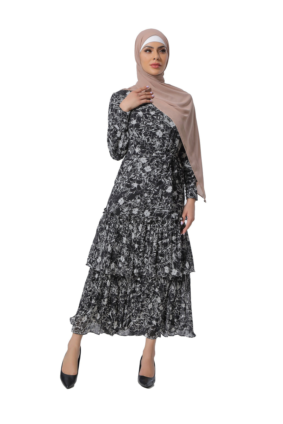 Floral Double Ruffle Long Sleeve Maxi Dress-CLEARANCE