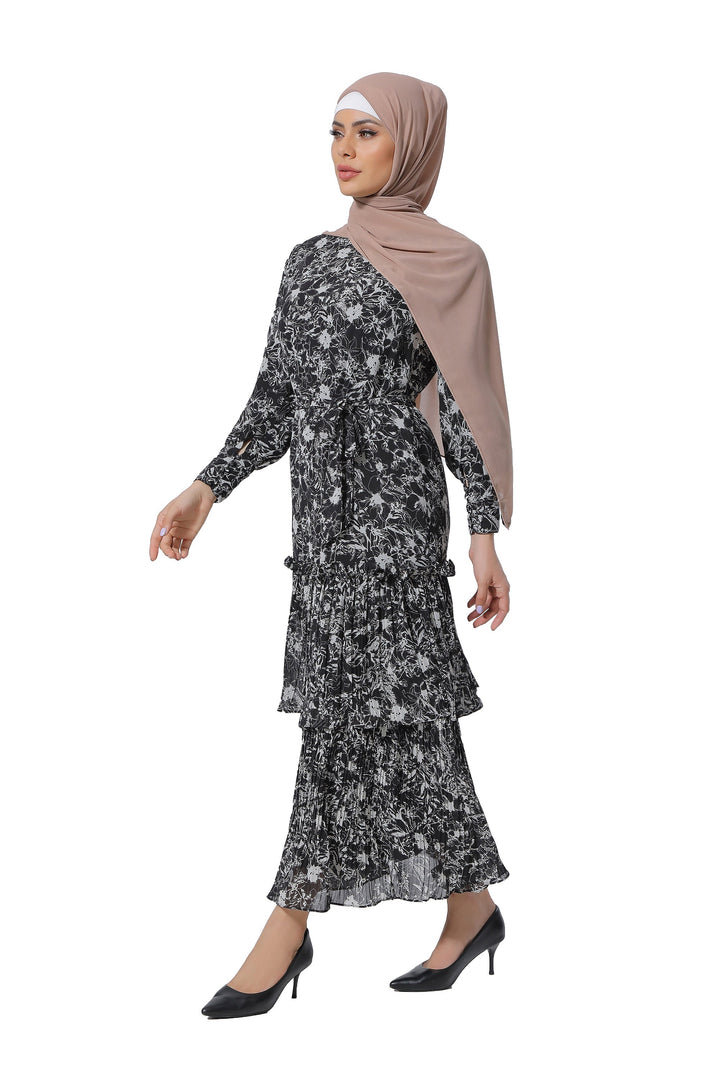 Floral Double Ruffle Long Sleeve Maxi Dress-CLEARANCE