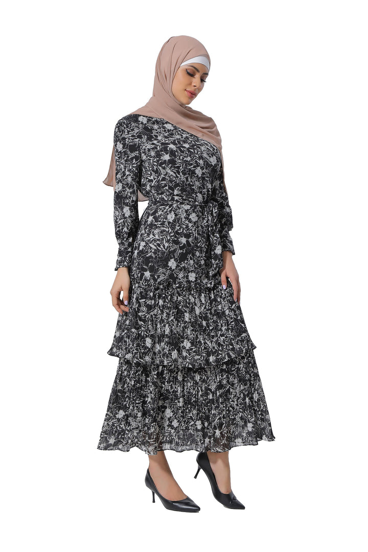 Floral Double Ruffle Long Sleeve Maxi Dress-CLEARANCE