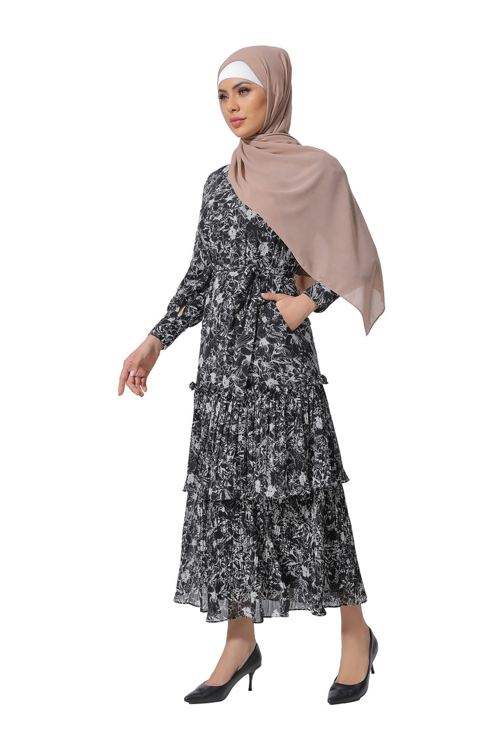 Floral Double Ruffle Long Sleeve Maxi Dress-CLEARANCE