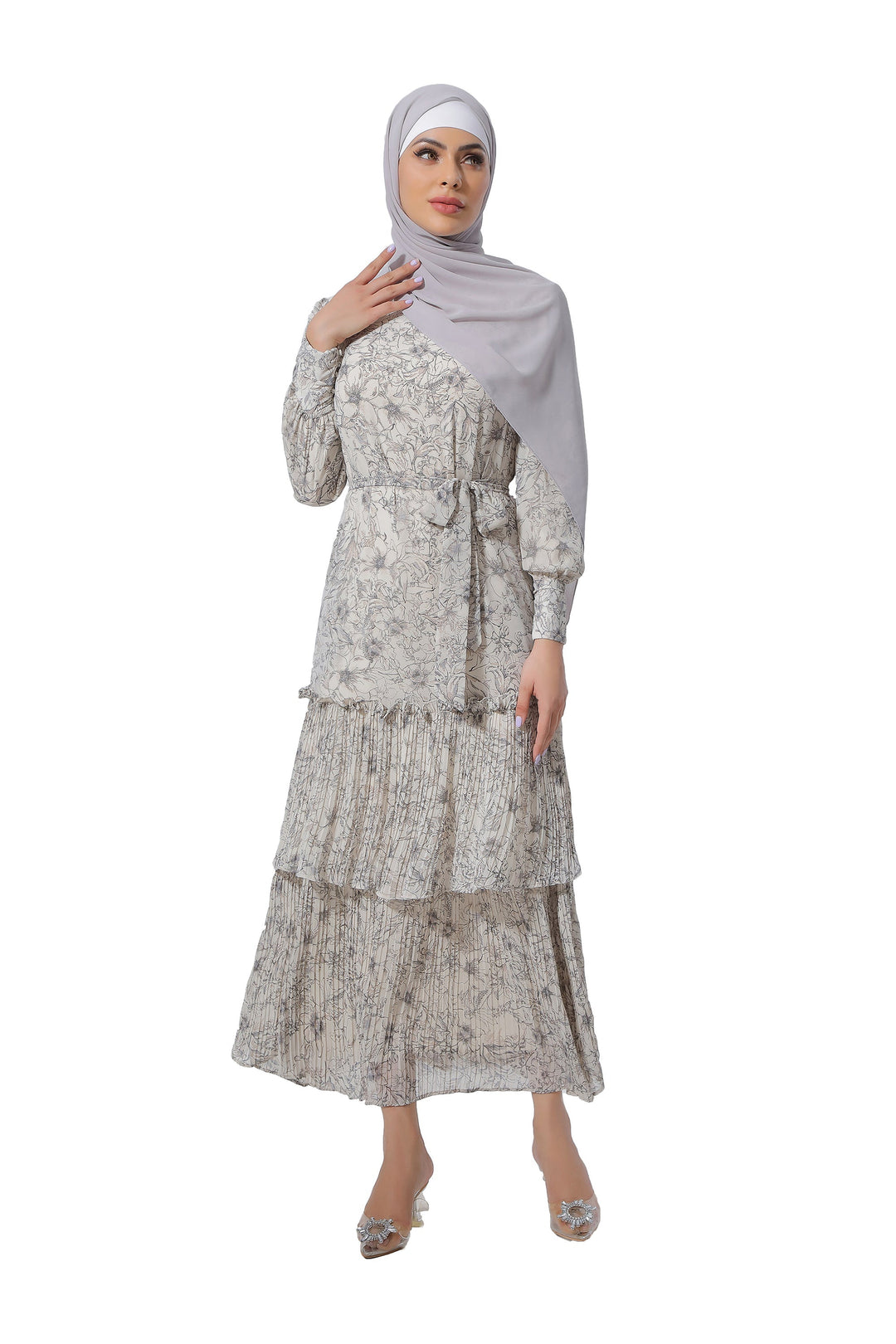 Floral Double Ruffle Long Sleeve Maxi Dress-CLEARANCE