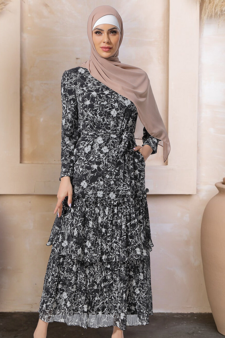 Floral Double Ruffle Long Sleeve Maxi Dress-CLEARANCE