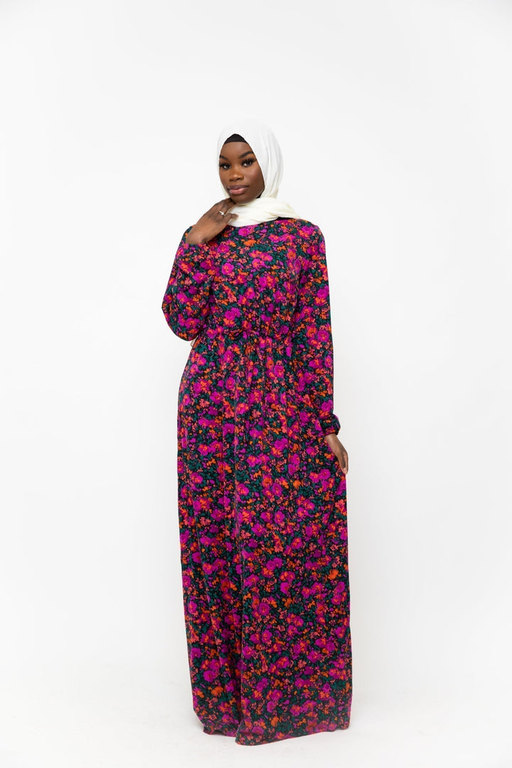 Floral Meadow Drawstring Maxi Dress - Clearance - Urban Modesty