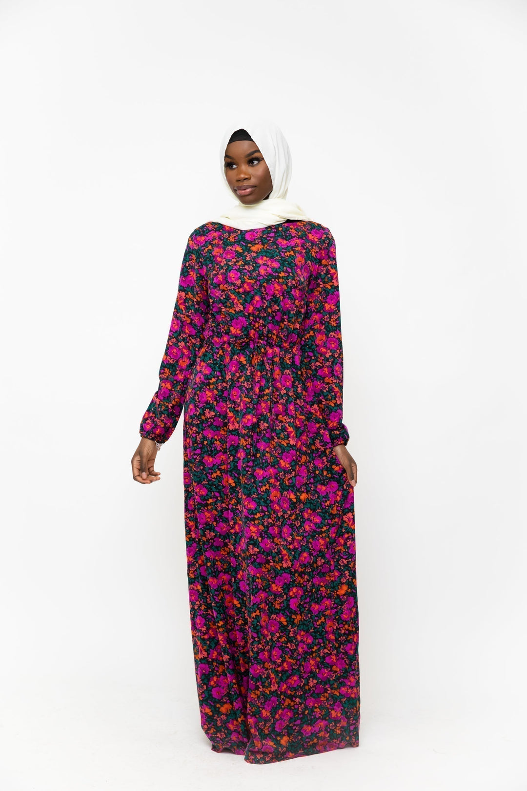 Floral Meadow Drawstring Maxi Dress - Clearance - Urban Modesty