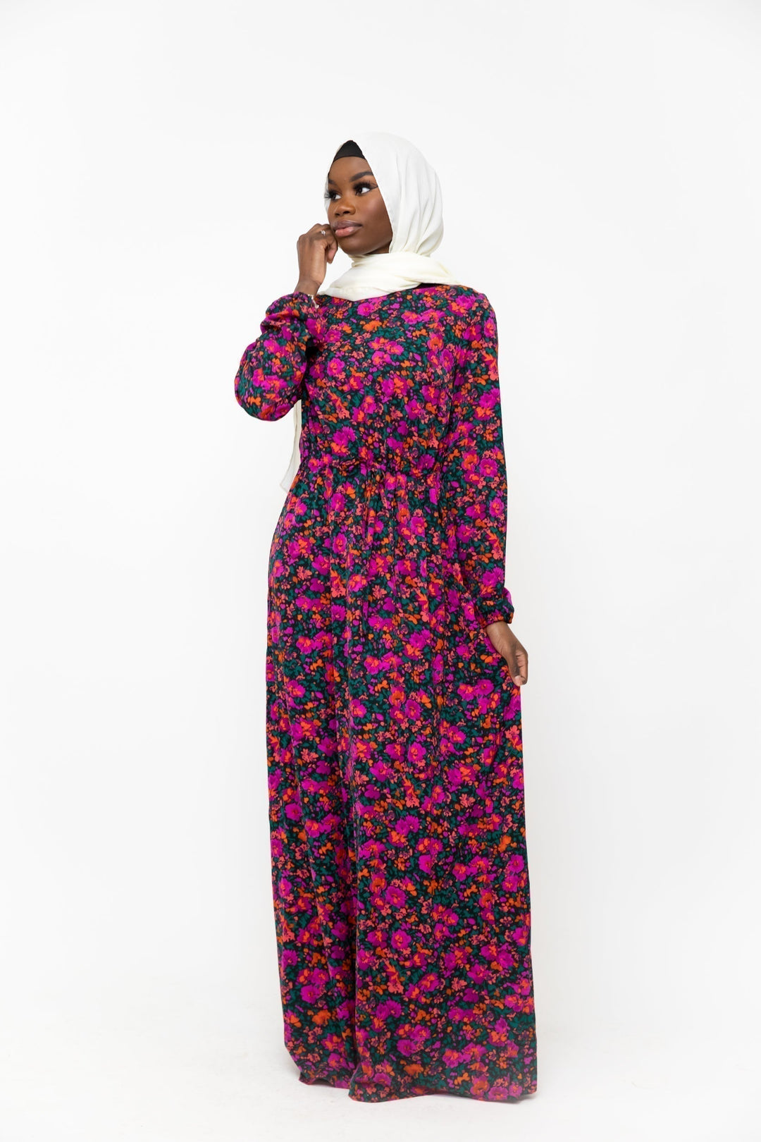 Floral Meadow Drawstring Maxi Dress - Clearance - Urban Modesty