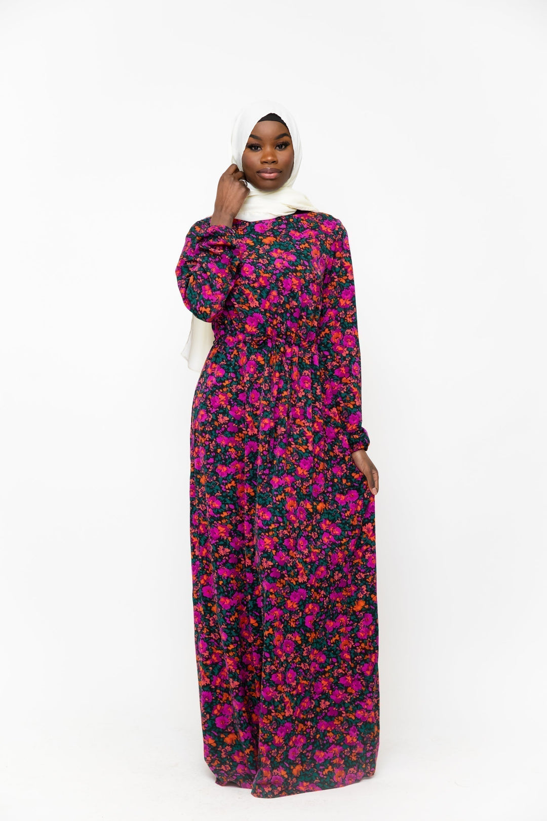 Floral Meadow Drawstring Maxi Dress - Clearance - Urban Modesty