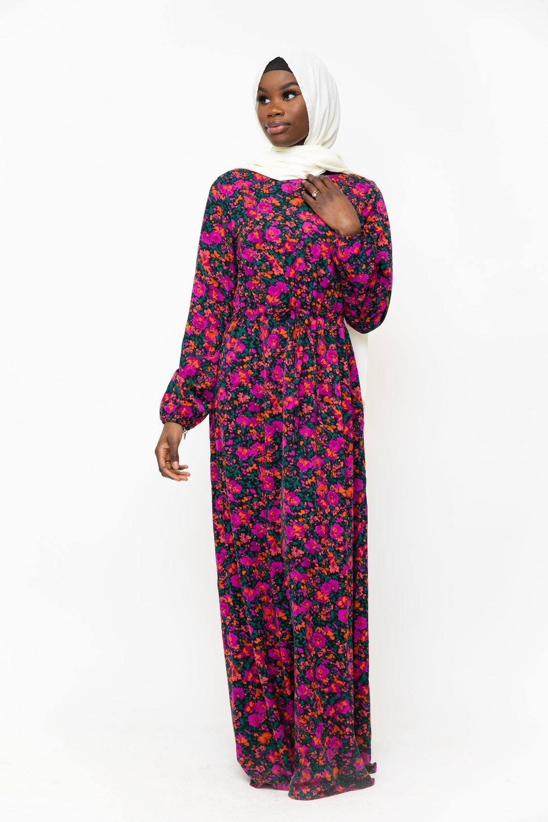 Floral Meadow Drawstring Maxi Dress - Clearance - Urban Modesty