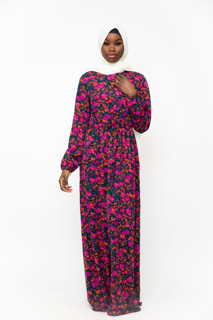 Floral Meadow Drawstring Maxi Dress - Clearance - Urban Modesty