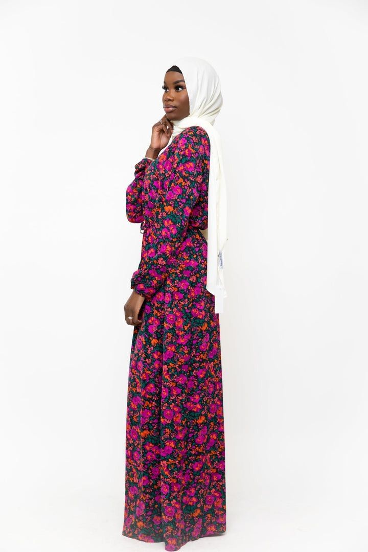 Floral Meadow Drawstring Maxi Dress - Clearance - Urban Modesty