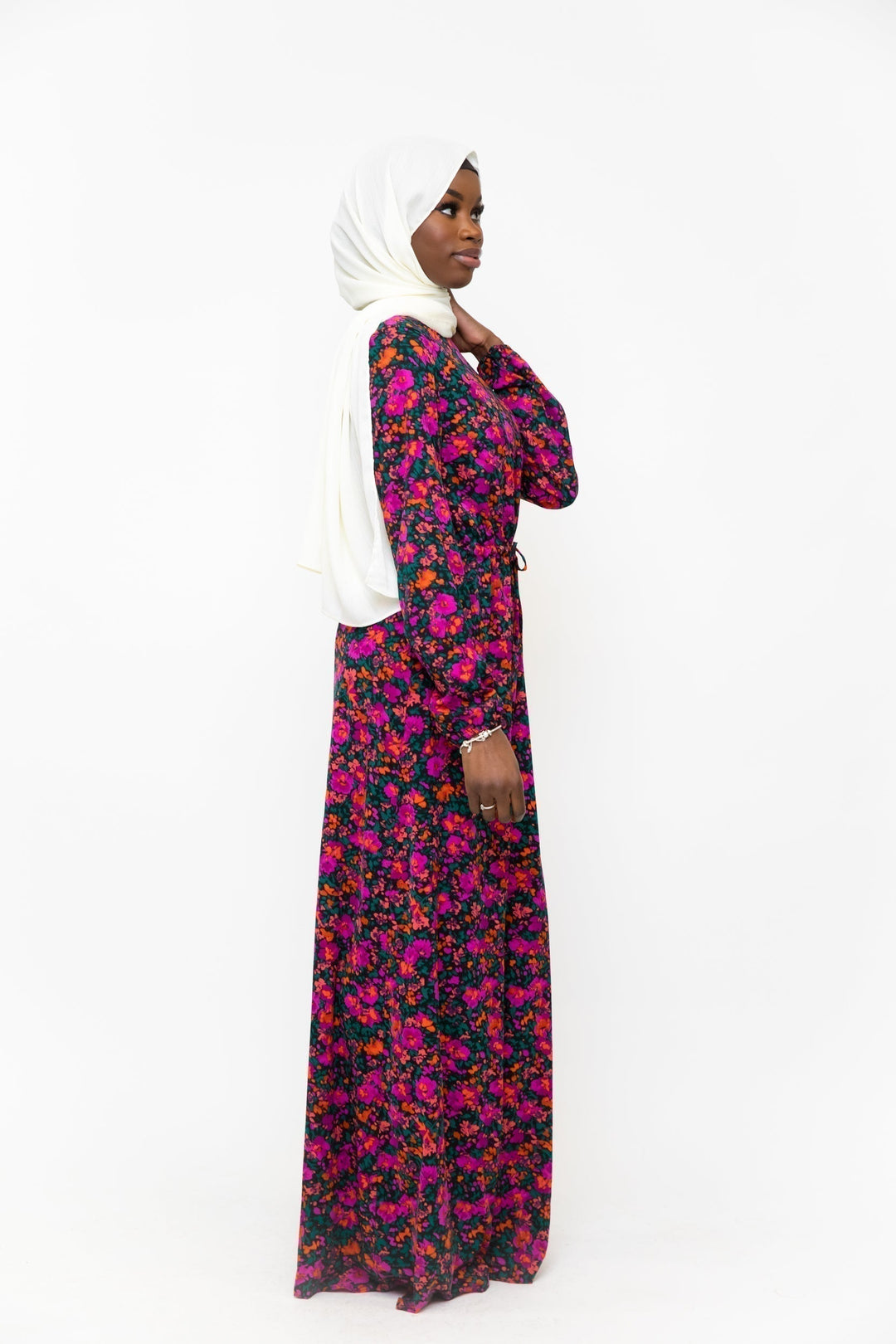 Floral Meadow Drawstring Maxi Dress - Clearance - Urban Modesty