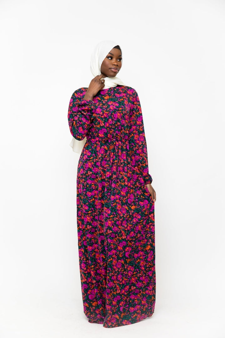 Floral Meadow Drawstring Maxi Dress - Clearance - Urban Modesty