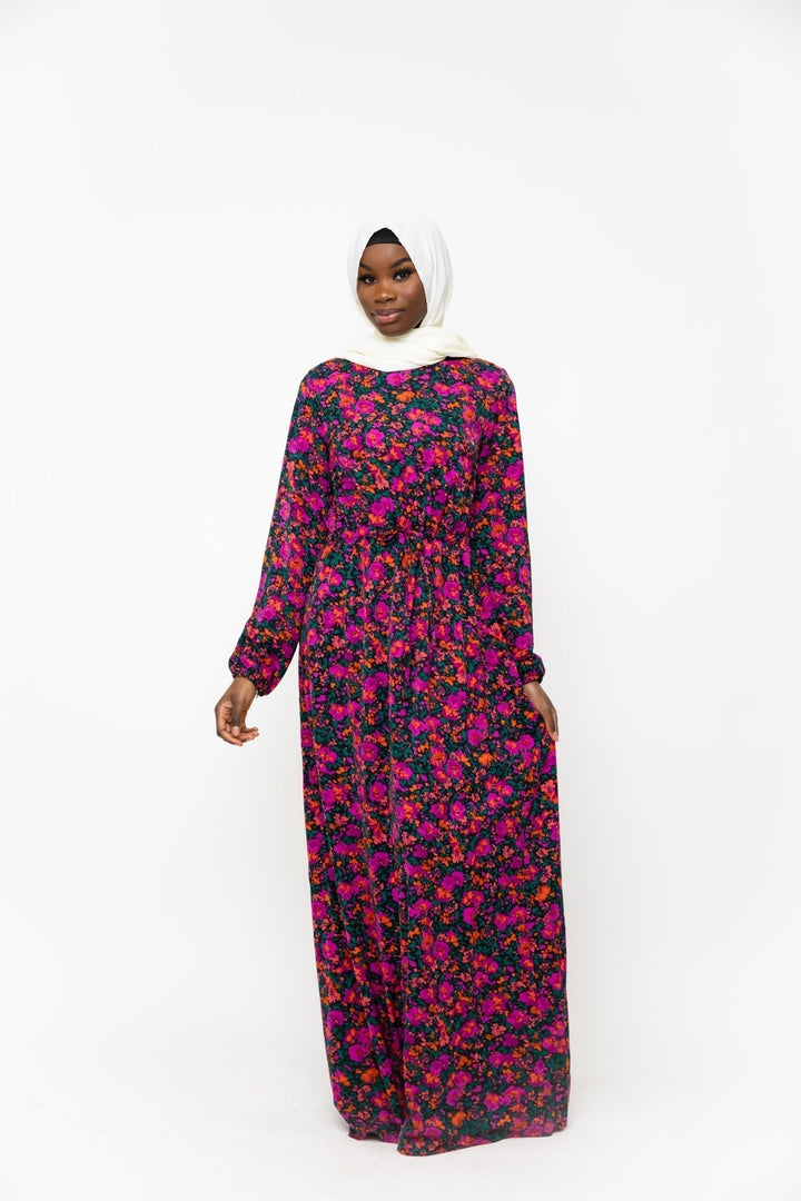 Floral Meadow Drawstring Maxi Dress - Clearance - Urban Modesty