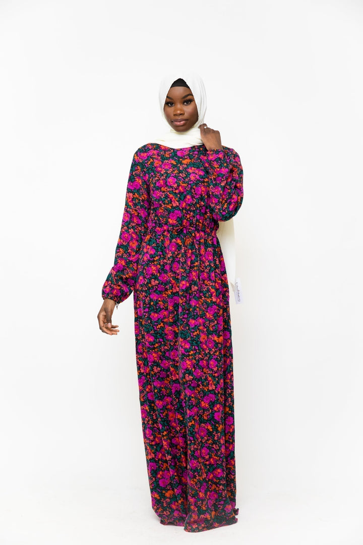 Floral Meadow Drawstring Maxi Dress - Clearance - Urban Modesty