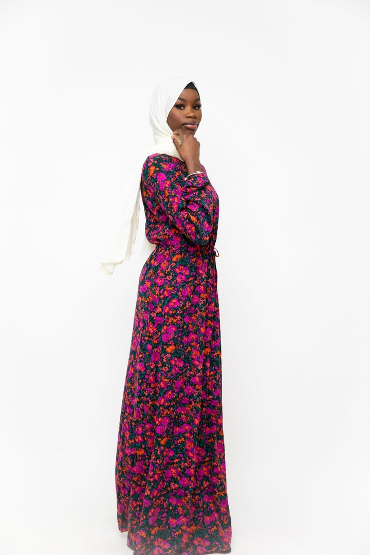 Floral Meadow Drawstring Maxi Dress - Clearance - Urban Modesty