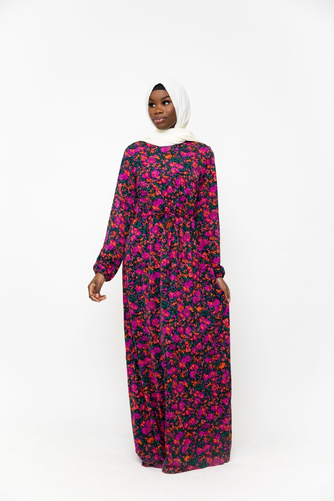 Floral Meadow Drawstring Maxi Dress - Clearance - Urban Modesty