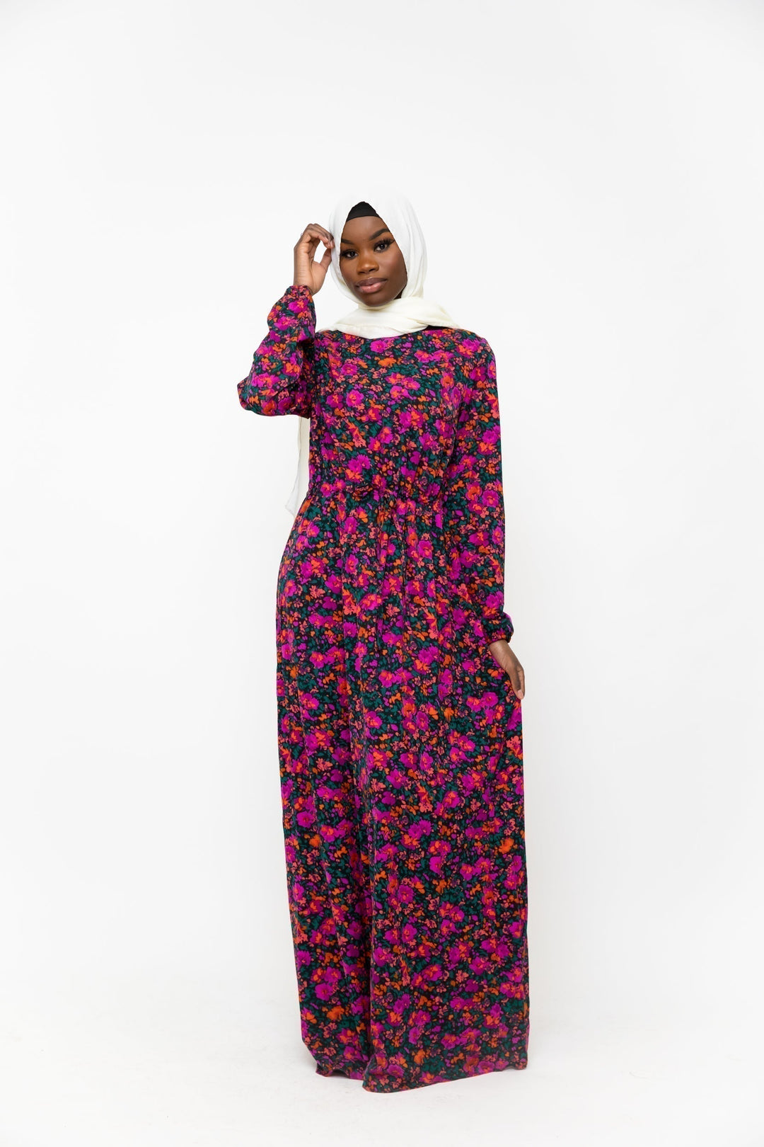 Floral Meadow Drawstring Maxi Dress - Clearance - Urban Modesty