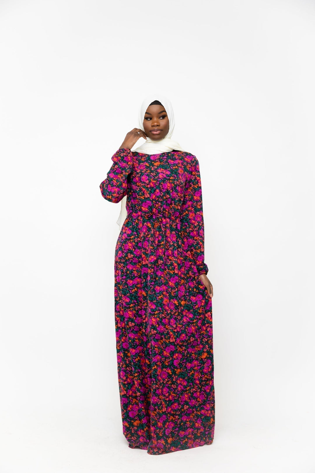 Floral Meadow Drawstring Maxi Dress - Clearance - Urban Modesty