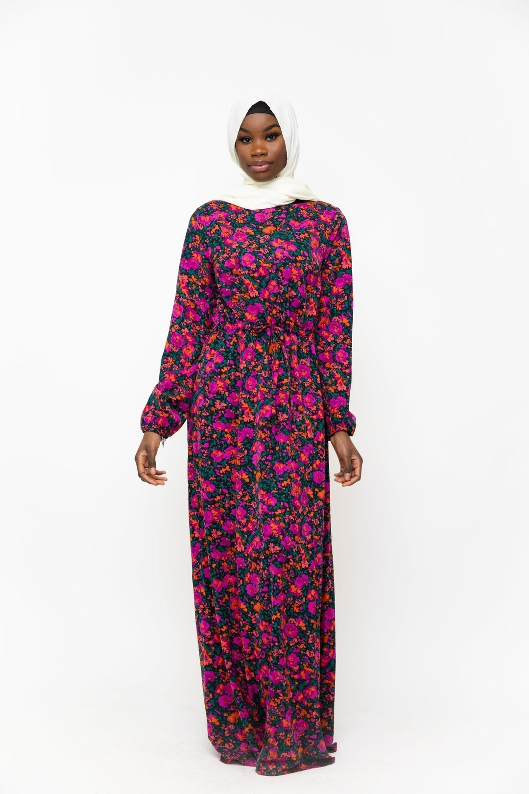 Floral Meadow Drawstring Maxi Dress - Clearance - Urban Modesty