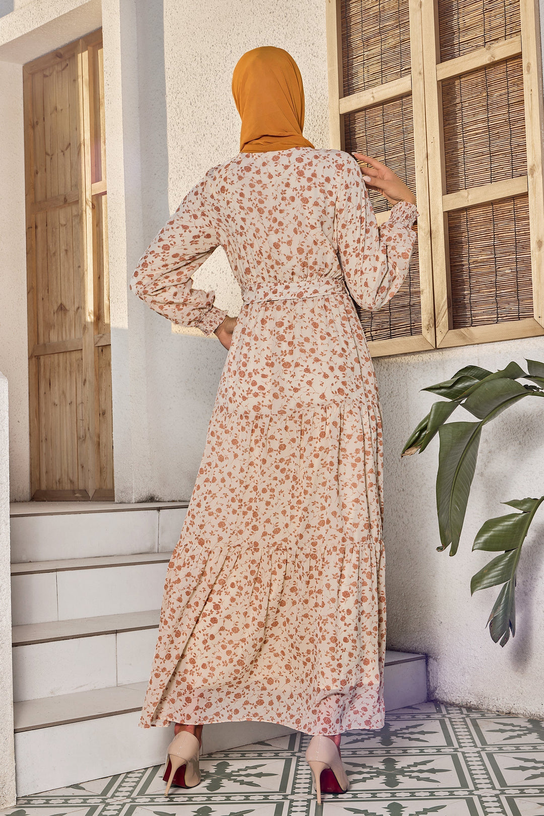 Floral Tiered Maxi Dress With Sleeves