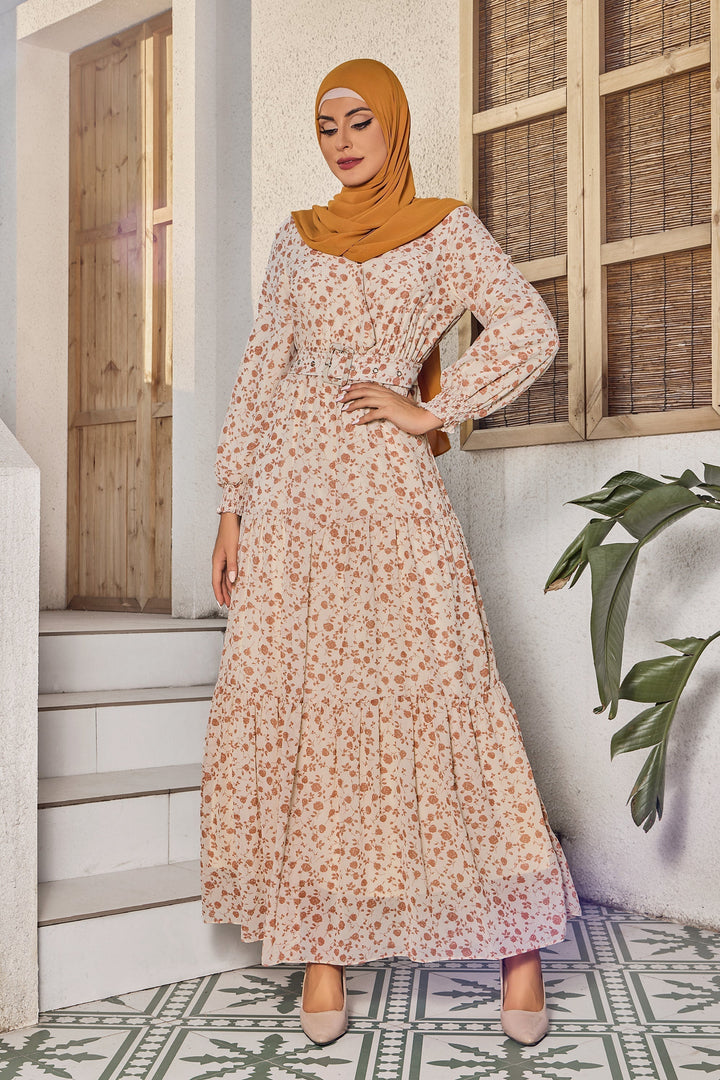 Floral Tiered Maxi Dress With Sleeves