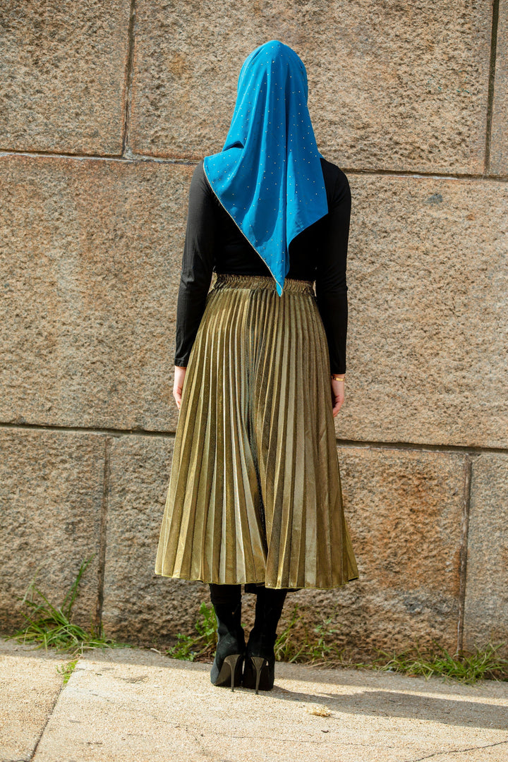 Gold Metallic Pleated Chiffon Maxi Skirt-CLEARANCE