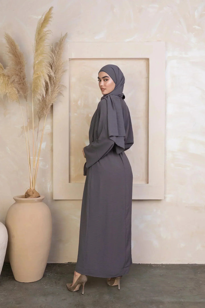 Gray modest dress with hijab in Four Piece Abaya Set
