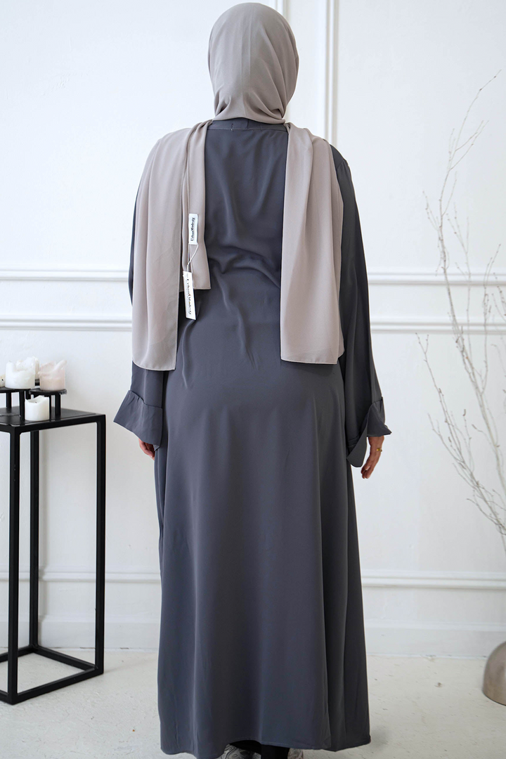 Gray Nida Kimono Sleeve Open Abaya-CLEARANCE