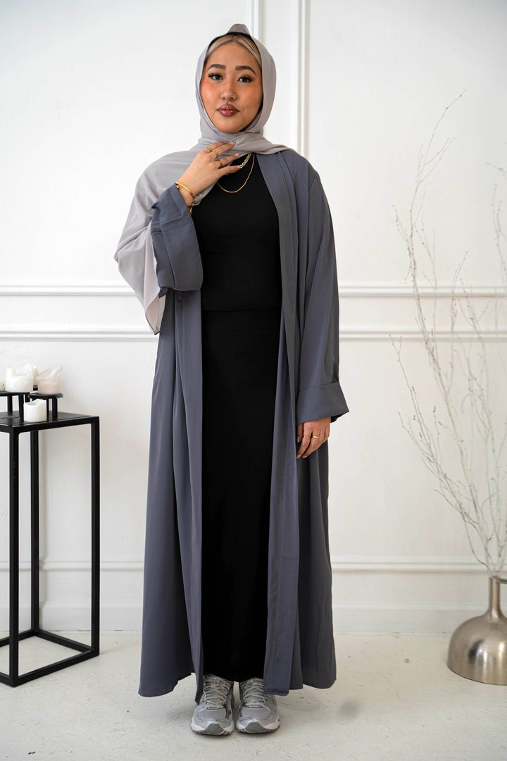 Gray Nida Kimono Sleeve Open Abaya-CLEARANCE