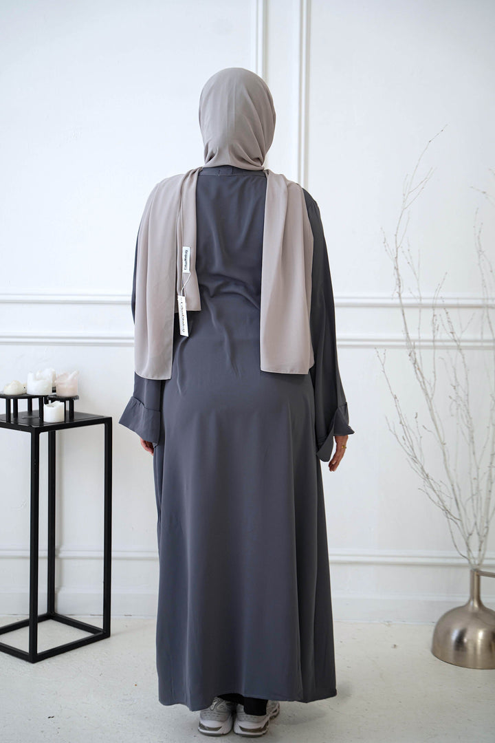 Gray Nida Kimono Sleeve Open Abaya-CLEARANCE