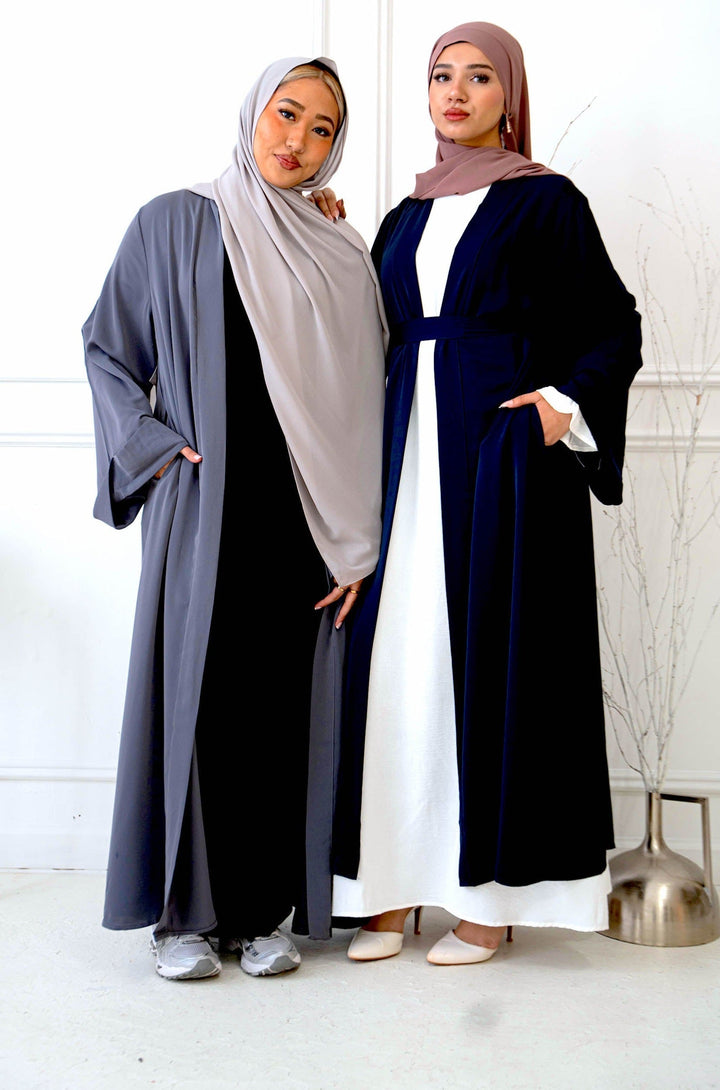 Gray Nida Kimono Sleeve Open Abaya-CLEARANCE