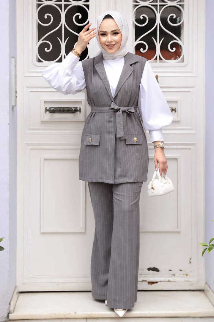 Gray Vest and Pants Suit Set