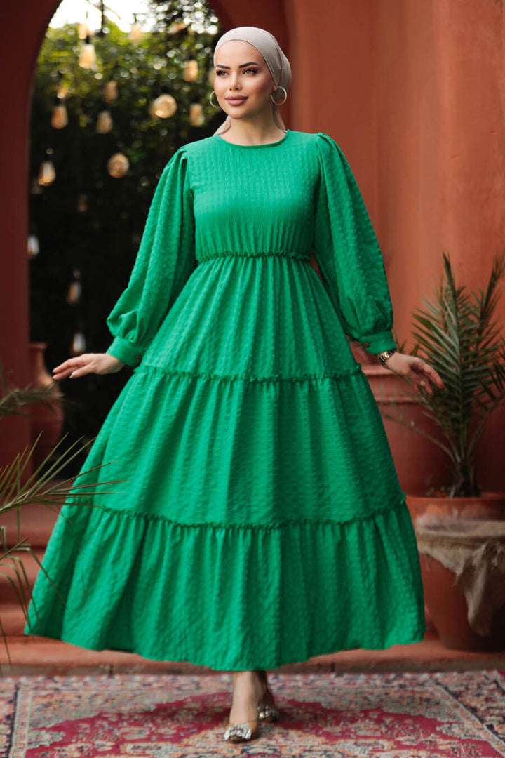 Green Checkered Tiered Maxi Dress - Urban Modesty