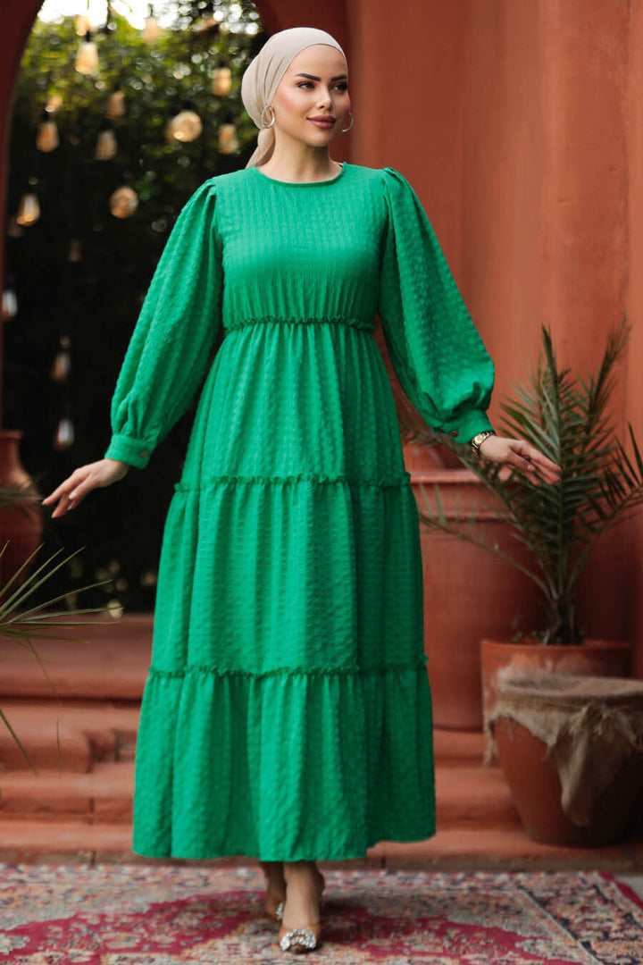 Green Checkered Tiered Maxi Dress - Urban Modesty