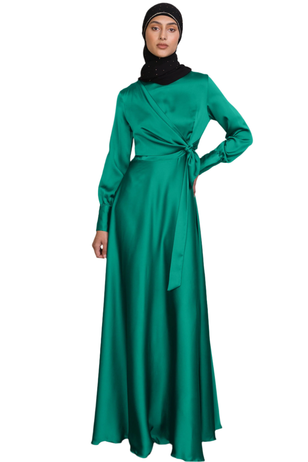 Green Diana Side Knot Satin Gown