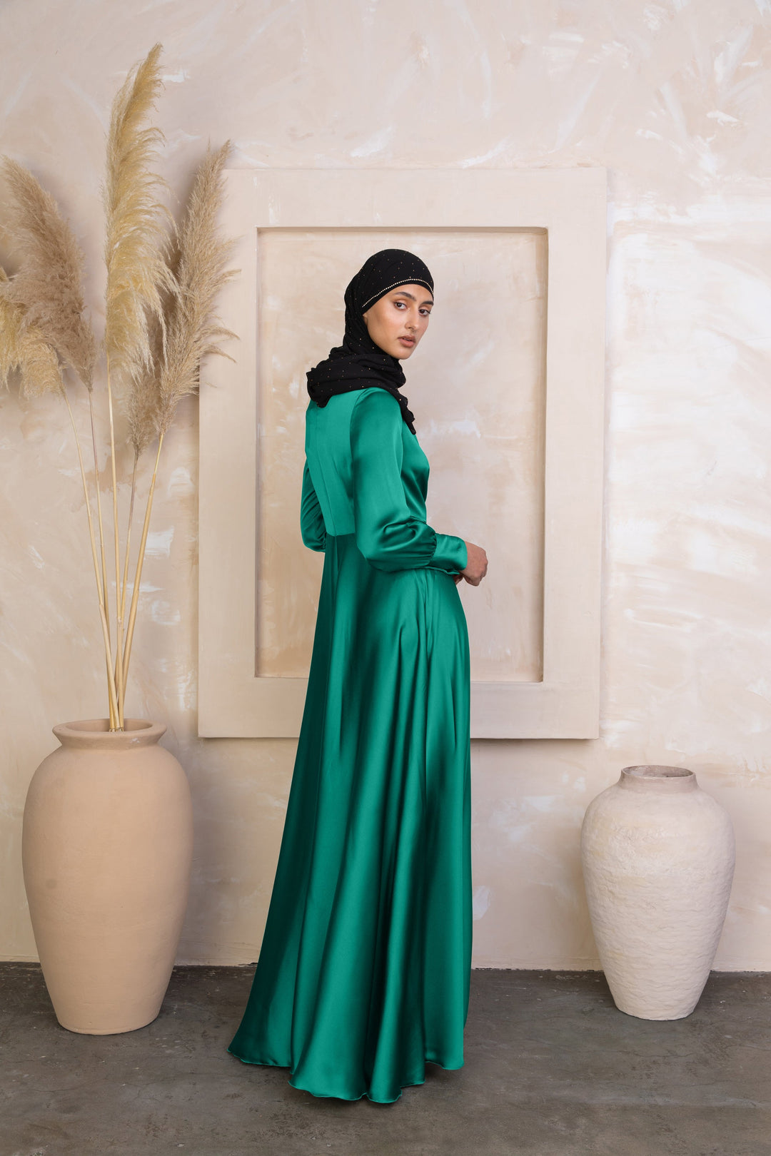 Green Diana Side Knot Satin Gown