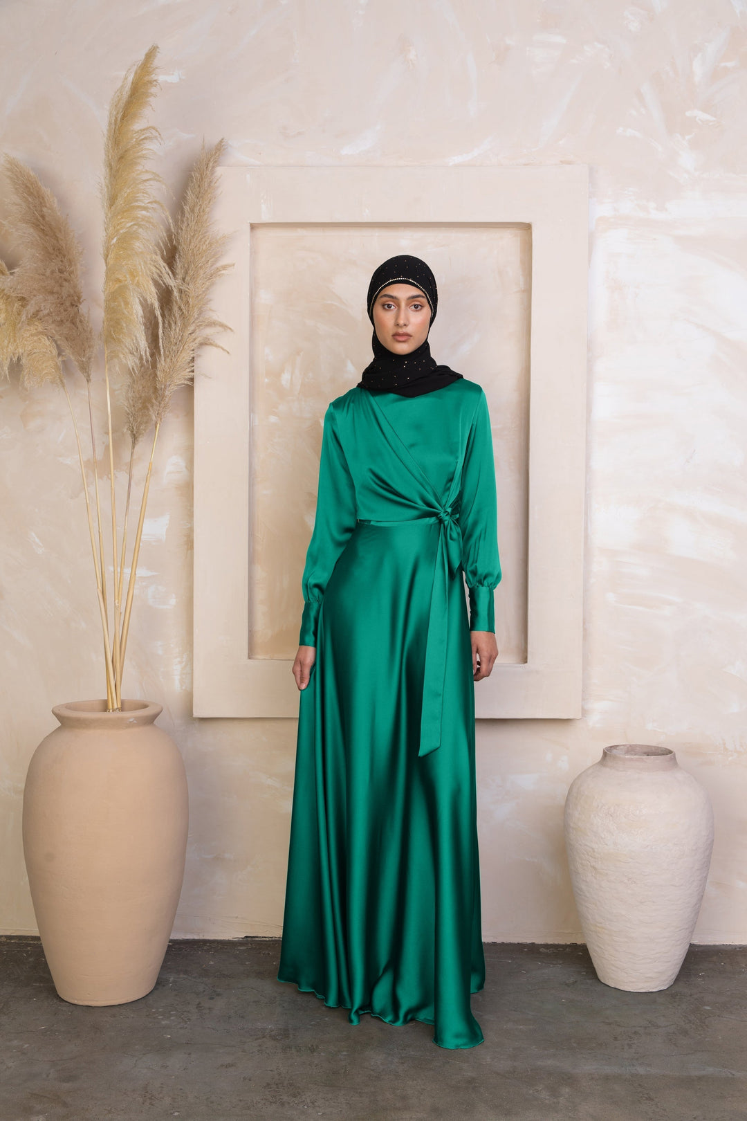 Green Diana Side Knot Satin Gown