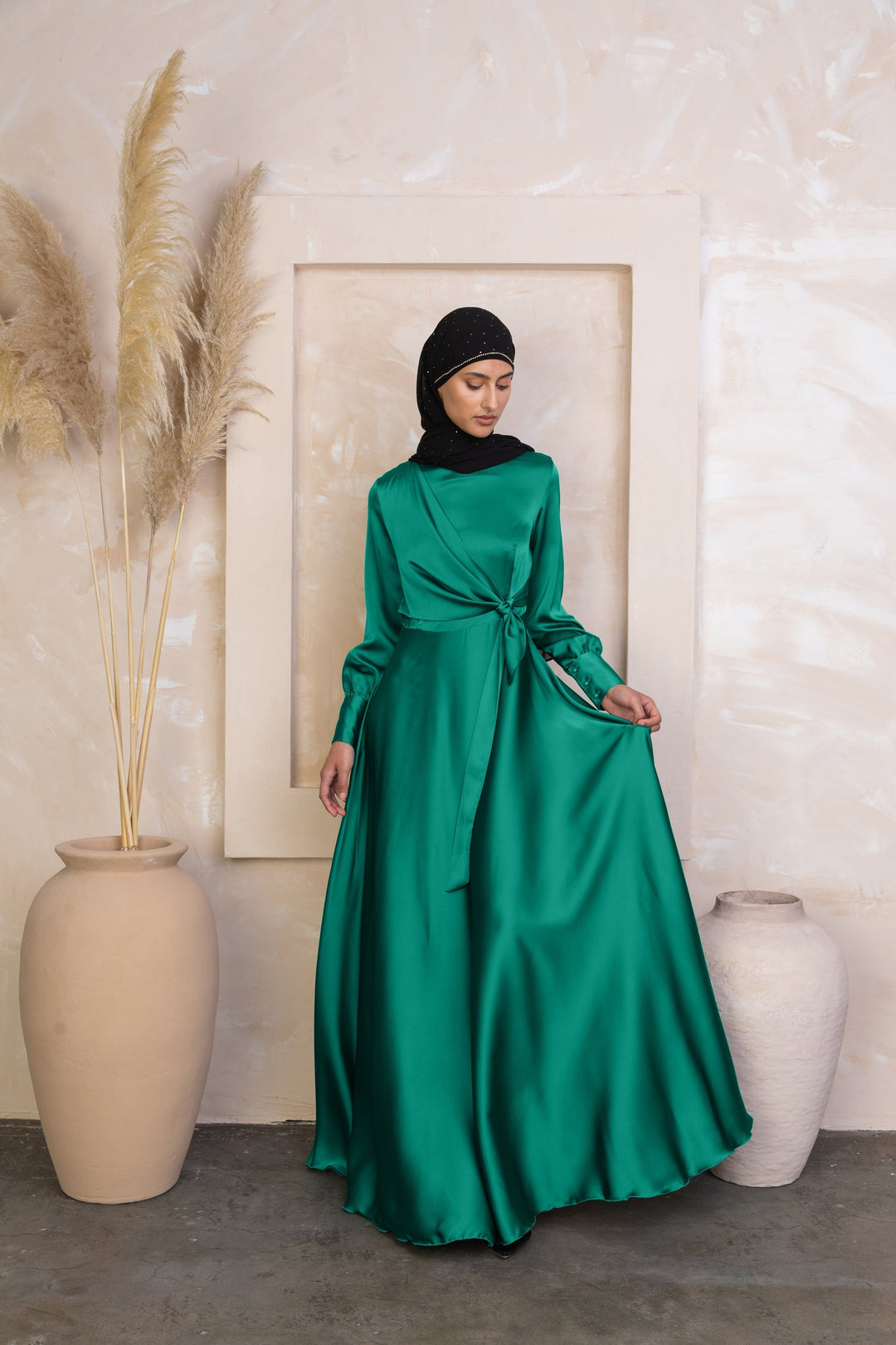 Green Diana Side Knot Satin Gown